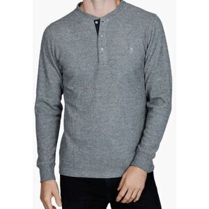 TailorByrd Youth Cozy Waffle Knit Long Sleeve Henley Gray L 14-16